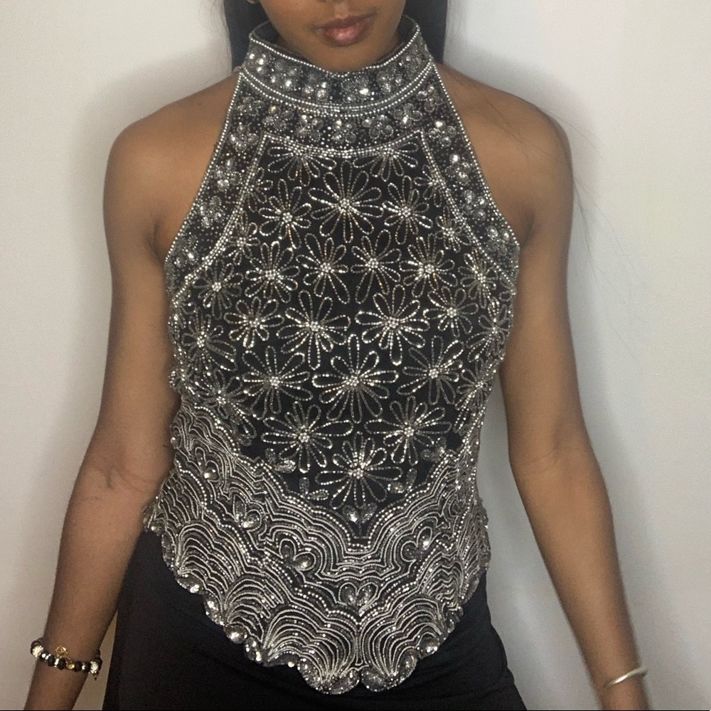 COPY - 1990 Vintage Papell Boutique Silk Beaded Top